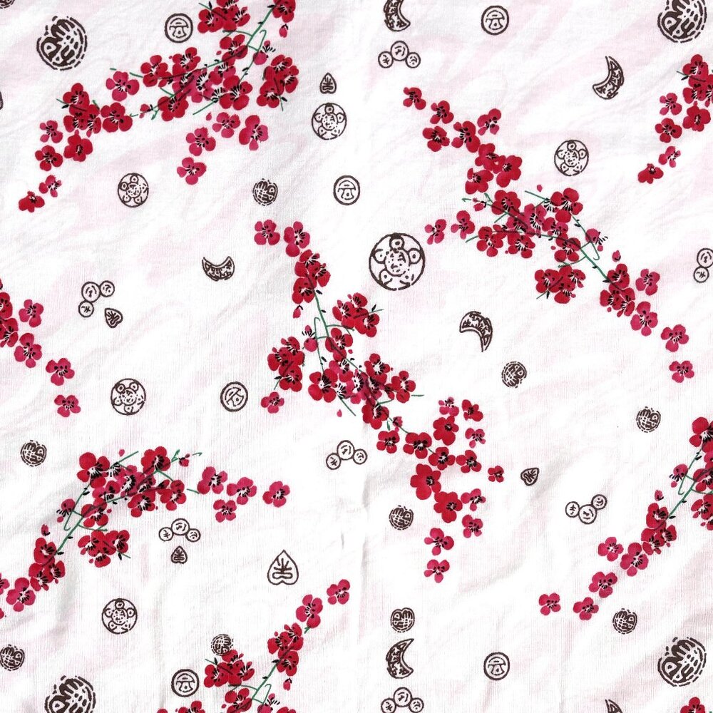 Asian Interlock Knit Fabric with Plum Blossoms 1 Yard 62" Wide Cotton